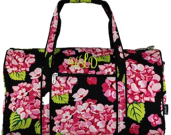 Personalized Duffle | Monogram Duffel | Travel Bag | Bridesmaid Gift | Women Duffle | Airplane Bag | Overnight Bag | Carolina Hydrangea 17.5