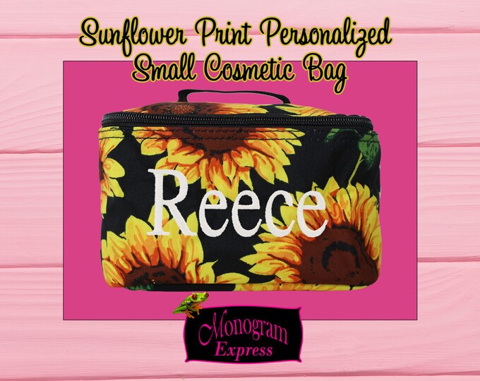 Sunflower Cosmetic Bag | Personalized Gift |Sunflower Makeup Bag | Cosmetic Travel Bag | Monogrammed Cosmetic Bag | Small Cosmetic Bag