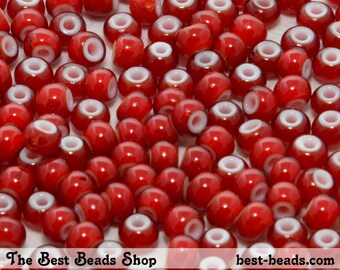 25g (300pcs) White Lined Red Rocaille 5/0 (4.5mm) Preciosa Czech Glass Seed Beads