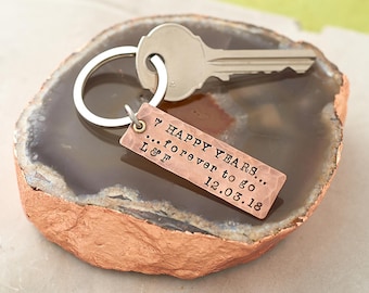 7 Year Anniversary Gift/ Copper Anniversary Keyring / 7th Wedding Anniversary Gift / Copper Anniversary Key Fob / Personalised Key Ring