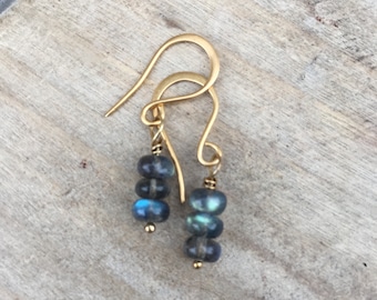 ZenHappy Dainty Labradorite Dangle Earrings - on Sterling Silver or 24K Gold Vermeil Wires