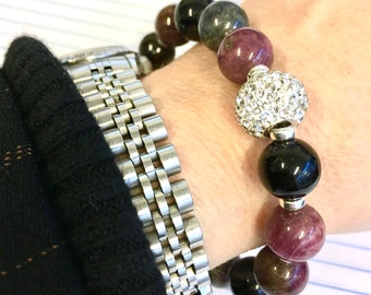 ZenHappy Tourmaline "Bling" Bracelet with Sterling Silver and Swarovski Crystals