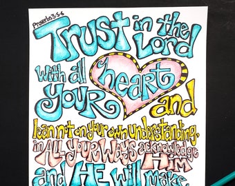 Trust in The Lord  with all your heart coloring page, coloring download, coloring sheet, Proverbs 3:5-6, Bible coloring sheet