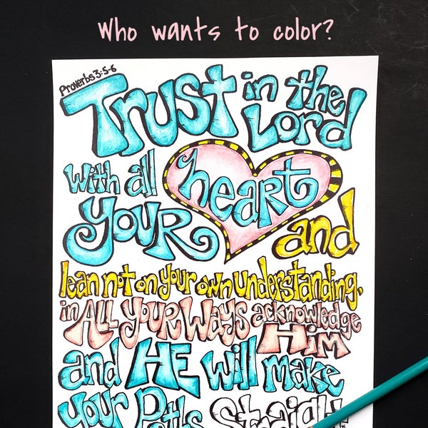 Trust in The Lord  with all your heart coloring page, coloring download, coloring sheet, Proverbs 3:5-6, Bible coloring sheet