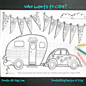 Happy Camper Coloring Page, Camping Coloring Printable, Summer Coloring