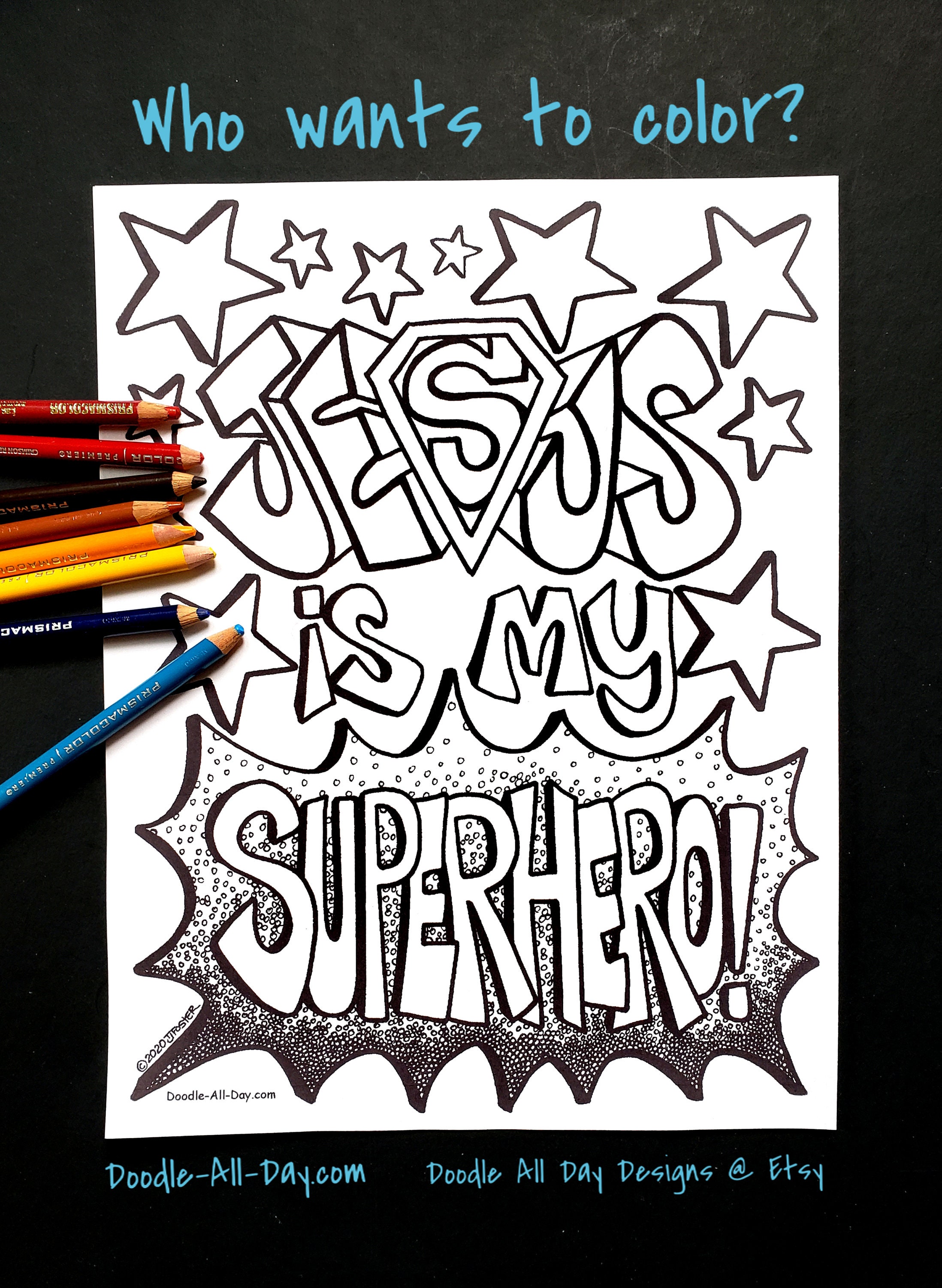 Superhero Coloring Page Jesus is My Superhero Superhero - Etsy Canada