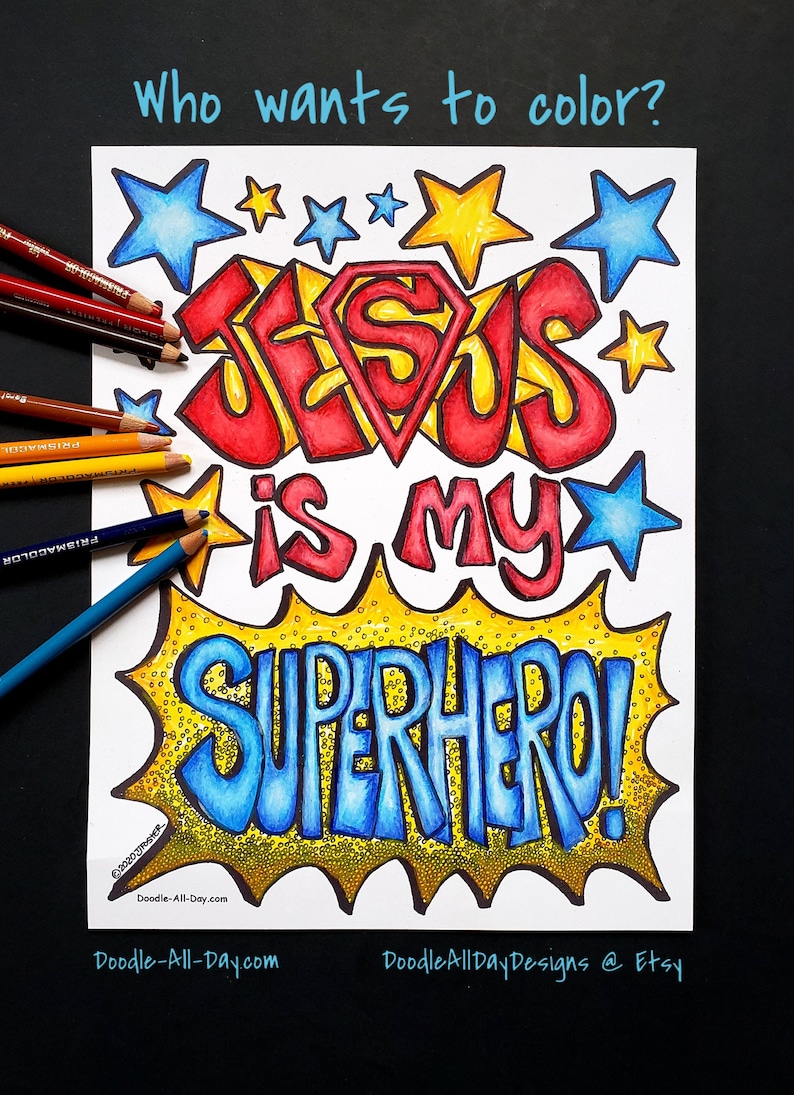 Superhero coloring page Jesus is my Superhero superhero - Etsy España