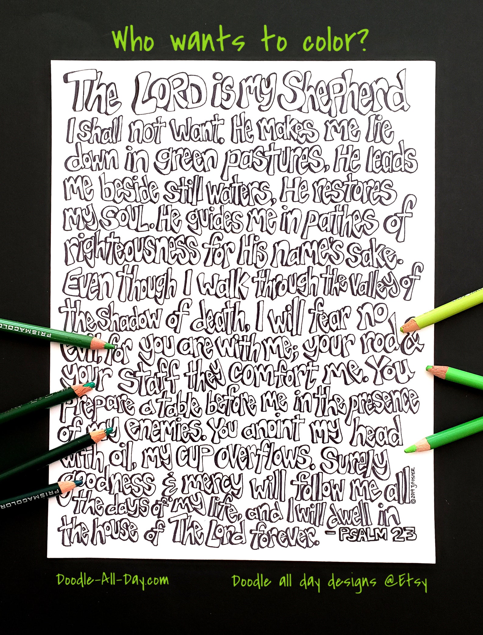 23rd Psalm Coloring Sheet, Coloring Page, Coloring Download, Psalms to ...
