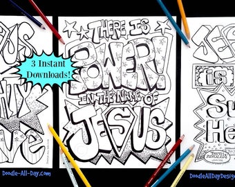 Superhero set of 3 coloring printables, coloring sheet, coloring page, Jesus, Jesus is my superhero, digital download, Bible hero