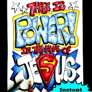 There is power in the name of JESUS coloring page, coloring sheet, scripture coloring, Bible verse to color, digital download to color