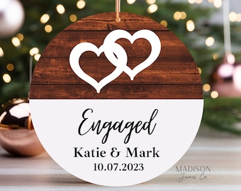 Personalized Engagement Christmas Ornament - Personalized First Christmas Engaged Ornament - Couples Christmas Keepsake - Couples Ornament