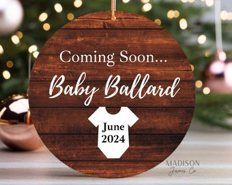 Baby Coming Soon Pregnancy Announcement Ornament - Pregnancy Ornament - Ornament for Baby - Rustic Ornament