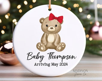 Baby Bear Pregnancy Announcement Baby Coming Soon Ornament - Pregnancy Ornament - Pregnancy Reveal - Baby Girl Ornament