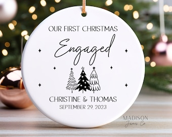 First Christmas Engaged Personalized Engagement Ornament - Couples Christmas Keepsake - Couples Ornament - Engagement Gift