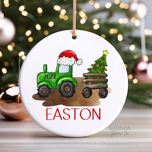 Personalized Kids Tractor Farm Ornament - Baby's First Christmas Ornament - Personalized Baby Ornament - Custom Ornament - Boy's Ornament