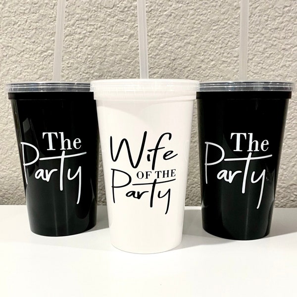 Wife of the Party, The Party, Bachelorette Party Cups with Lid, Bridal Party Cups, Bachelorette Party Favors, Personalized Bachelorette Cups