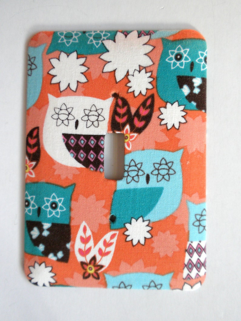 RETRO OWL PRINT Teal and Orange Retro Print Single Light Switch Plate Wall Decor image 3