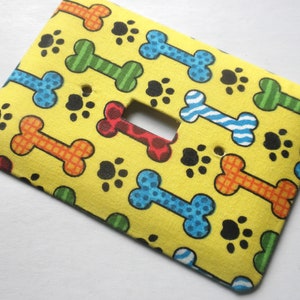 Dog Bones and Paw Prints on Yellow Background Single Light Switch Plate Switchplate image 3