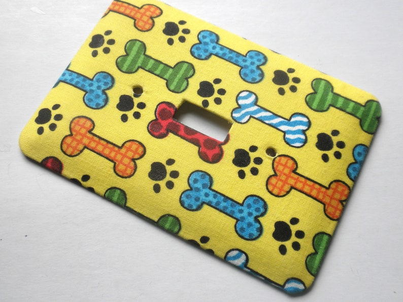 Dog Bones and Paw Prints on Yellow Background Single Light Switch Plate Switchplate image 3