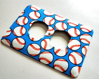 BASEBALL PRINT Metal Outlet Cover