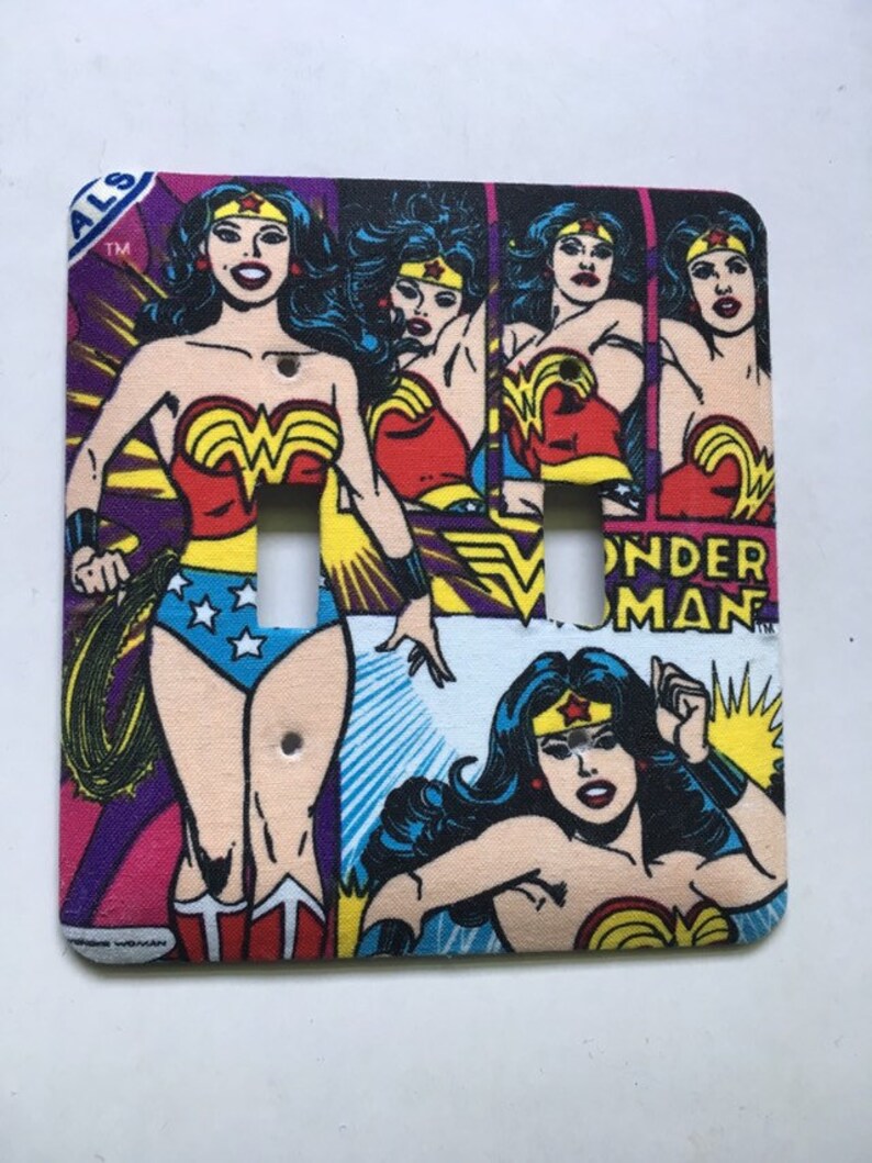 WONDER WOMAN Double Light Switch Plate Super Hero Wall Decor image 1