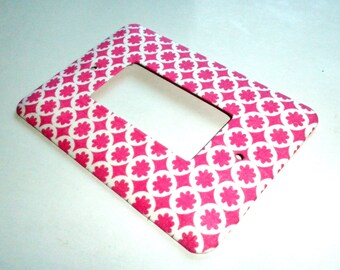 Pink Floral and White Dot Rocker Switch Plate Wall Decor