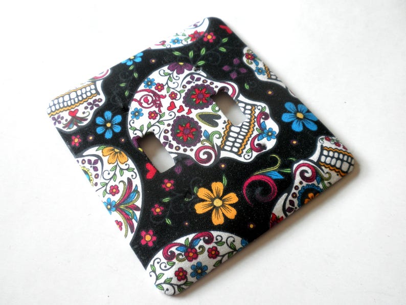 SUGAR SKULL Double Metal Light Switch Plate Wall Decor afbeelding 1