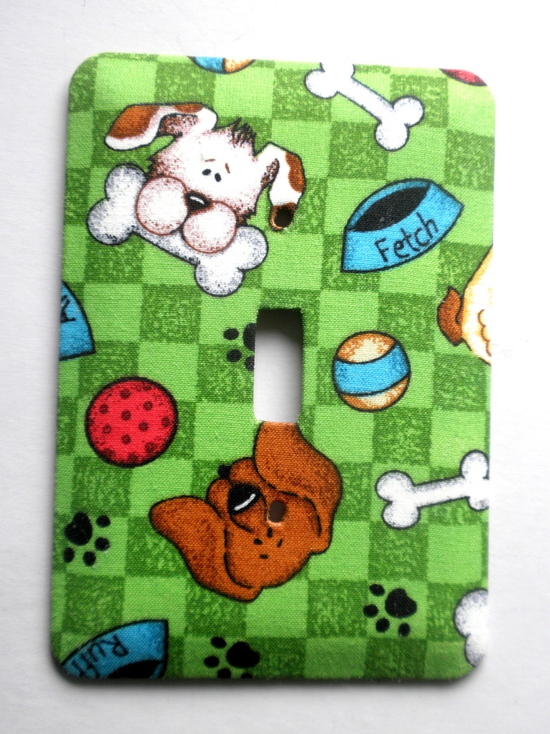 A Dog's Life Green Check Single Light Switch Plate Switchplate image 1
