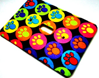 NEON PAW PRINT Single Light Switchplate Switch Plate Wall Decor