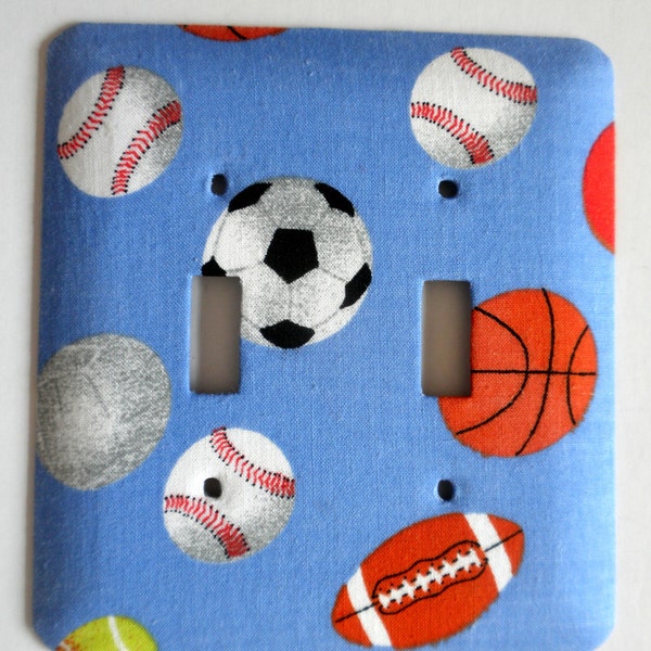 Wall Decor Double Light Switch Plate Switchplate in Baseball Football Soccer Basketball Print