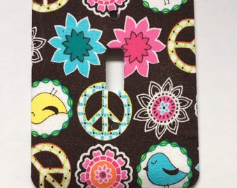 Peace Sign, Flower and Bird Single Light Switch Plate Wall Decor Switchplate