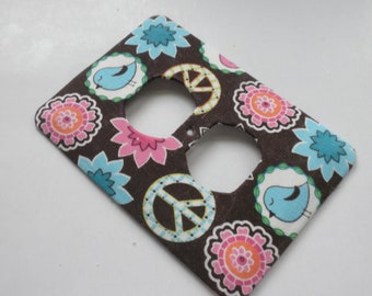 Peace Sign Bird and Flower Print Outlet Cover