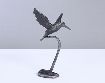 Forged Iron Hummingbird: Black Metal Bird Art Sculpture Handcrafted Figurine