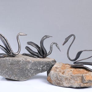 Hand-Forged Iron Swan Sculpture: Rustic Blacksmith Decor