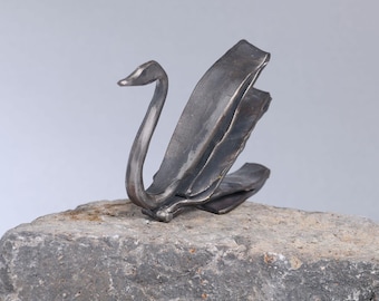 Forged Iron Swan Sculpture: Blacksmith Art, Animal Decor (4x6")