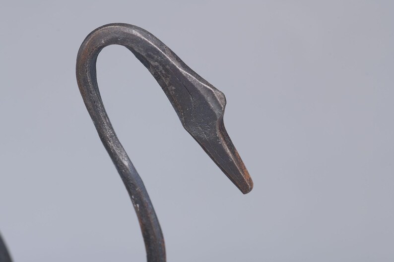 Hand-Forged Iron Swan Sculpture: Rustic Blacksmith Decor
