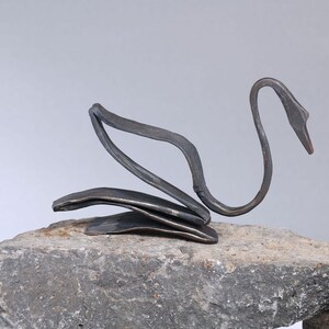 Hand-Forged Iron Swan Sculpture: Rustic Blacksmith Decor