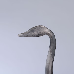 Hand-Forged Iron Swan Sculpture: Rustic Blacksmith Decor