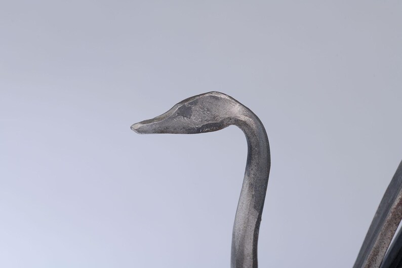 Hand-Forged Iron Swan Sculpture: Rustic Blacksmith Decor