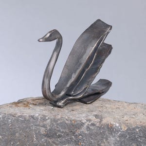 Hand-Forged Iron Swan Sculpture: Rustic Blacksmith Decor