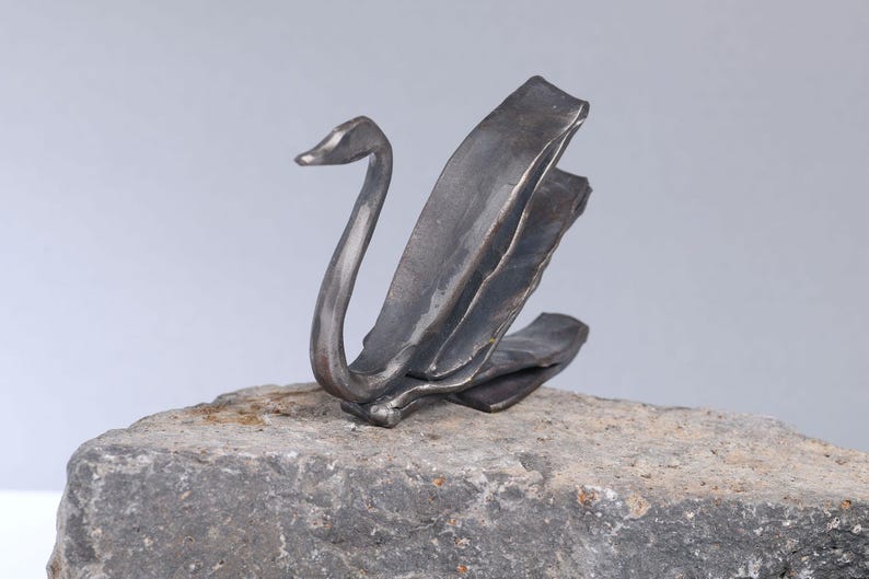 Hand-Forged Iron Swan Sculpture: Rustic Blacksmith Decor