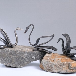 Hand-Forged Iron Swan Sculpture: Rustic Blacksmith Decor