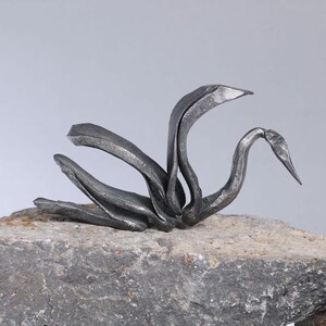 Hand-Forged Iron Swan Sculpture: Rustic Blacksmith Decor