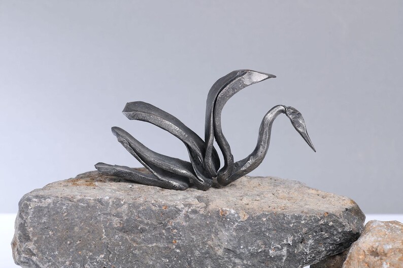Hand-Forged Iron Swan Sculpture: Rustic Blacksmith Decor