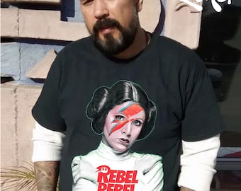 Rebel Leia Bowie Star Wars Black T-shirt by Leka