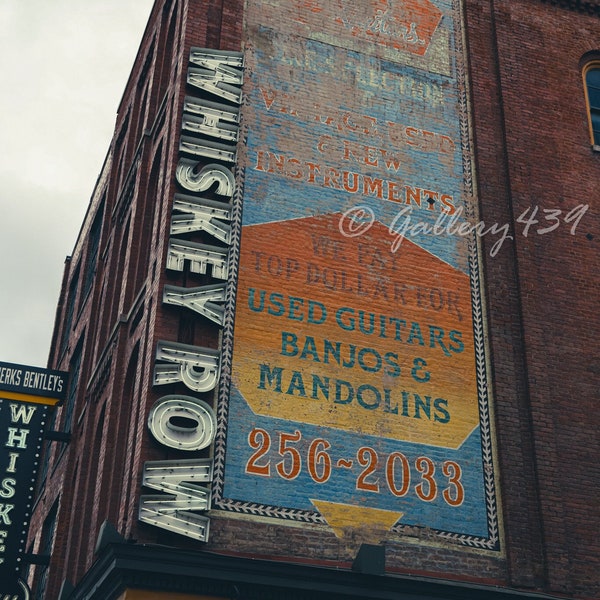 Nashville Sign Whiskey Row Neon Broadway Fine Art Photograph Print Photography, Black and White, Color Unframed Wall Art