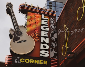 Nashville Sign Legends Corner Neon Broadway Sign Fine Art Photograph Print Photography, Black and White, Color Unframed Wall Art