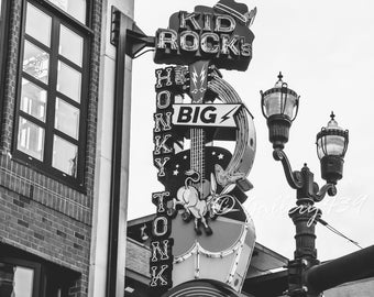 Nashville Sign Kid Rock Big Honkeytonk Rock & Roll Neon Broadway Print Travel Photography, Black and White, Color Unframed Wall Art