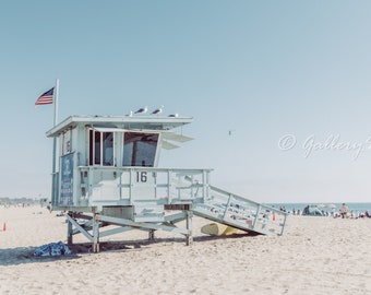 Santa Monica Pier Beach Lifeguard Stand California Fine Art Travel Photograph Print LA Photography, Unframed Wall Art