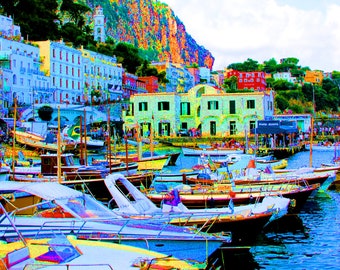 8x10 Neon Capri Italy Boat  Fine Art Photograph - Travel Photography - Mediterranean Home Decor